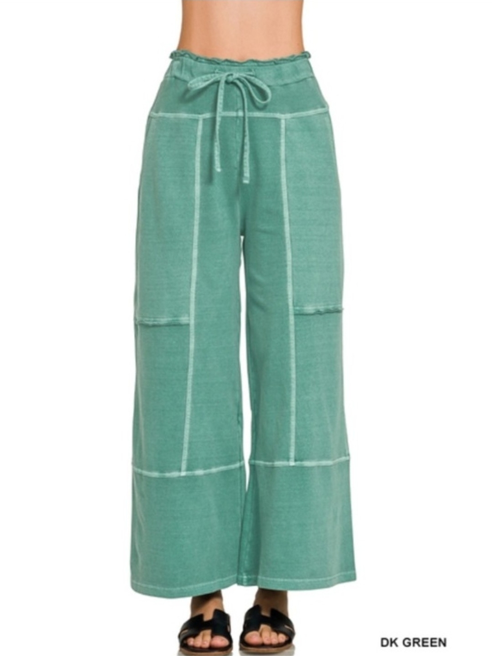 Zenana Women's Terry Washed Exposed Seam Wide Leg Pants